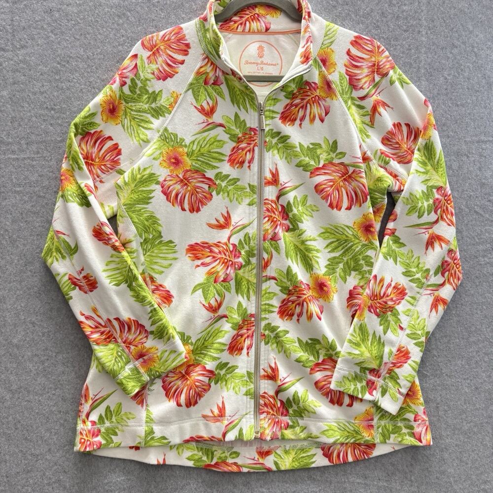 Tommy Bahama Aruba Tidal Fronds Full Zip Jacket Sz L Coastal Tropical Cotton